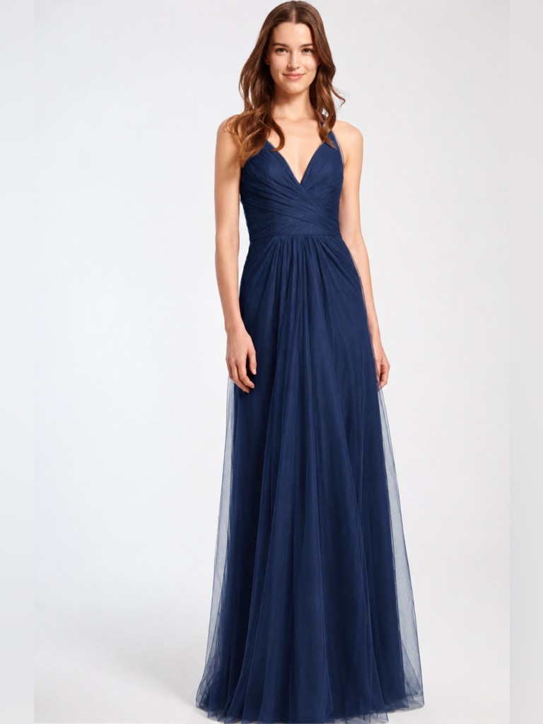 Monique Lhuillier Womens Tulle Draped Sleeveless Bridesmaid Dress 6 Maxi
